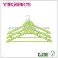 Law green wooden shirt hanger with round bar and U notches